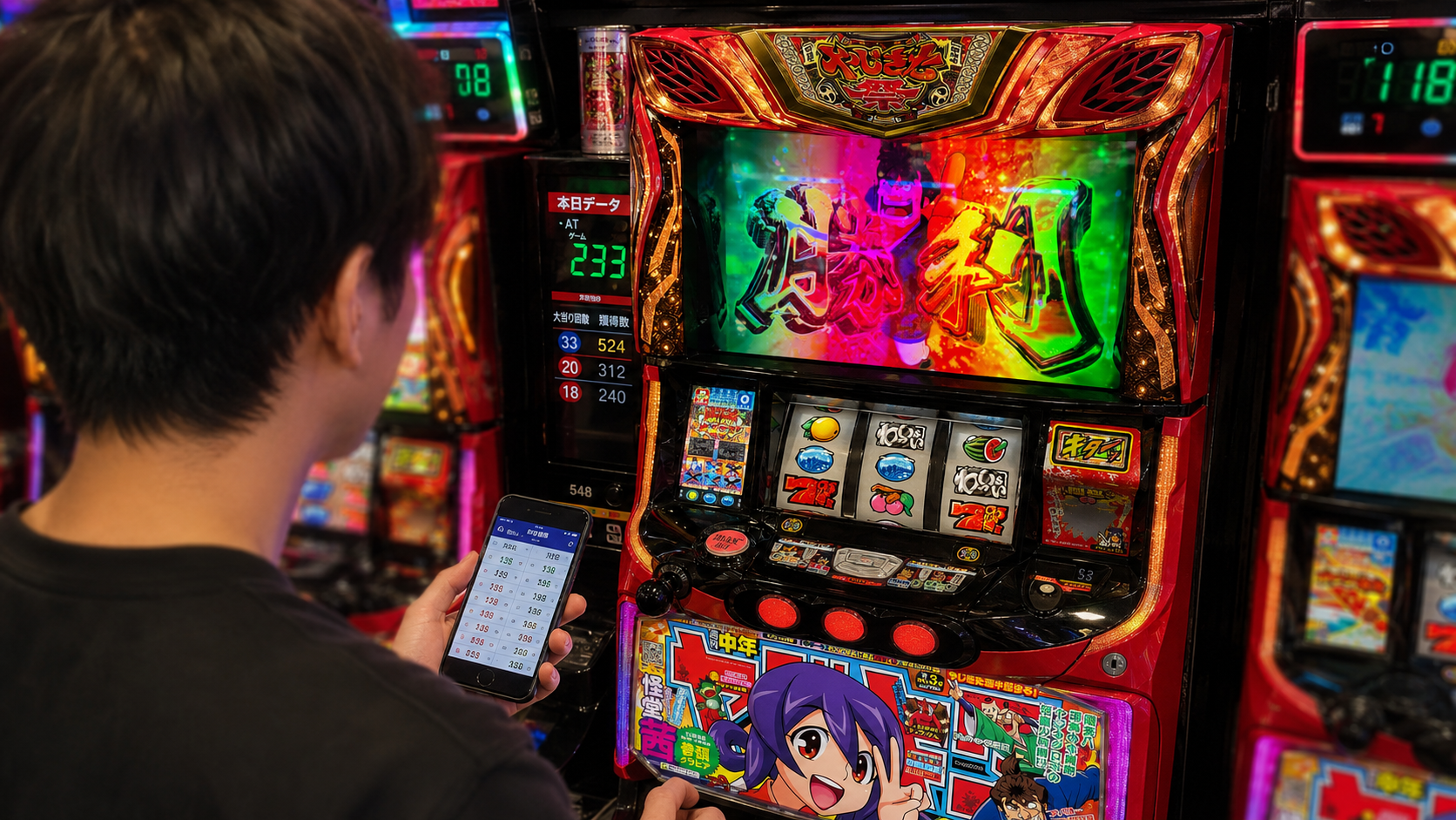着席前に実機のゲーム数と初当り履歴を確認する遊技者