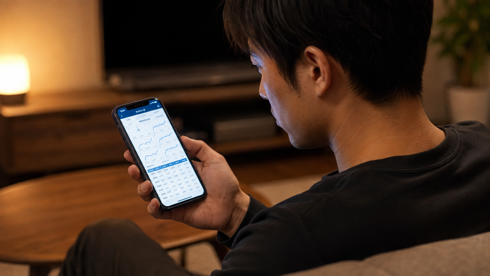 来店前にスマートフォンで複数日のジャグラーデータを比較する男性
