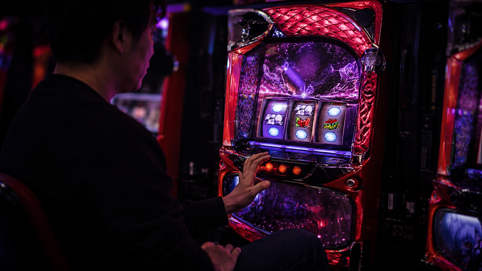 遊技終了後も席を立たず台の変化を確認するプレイヤー