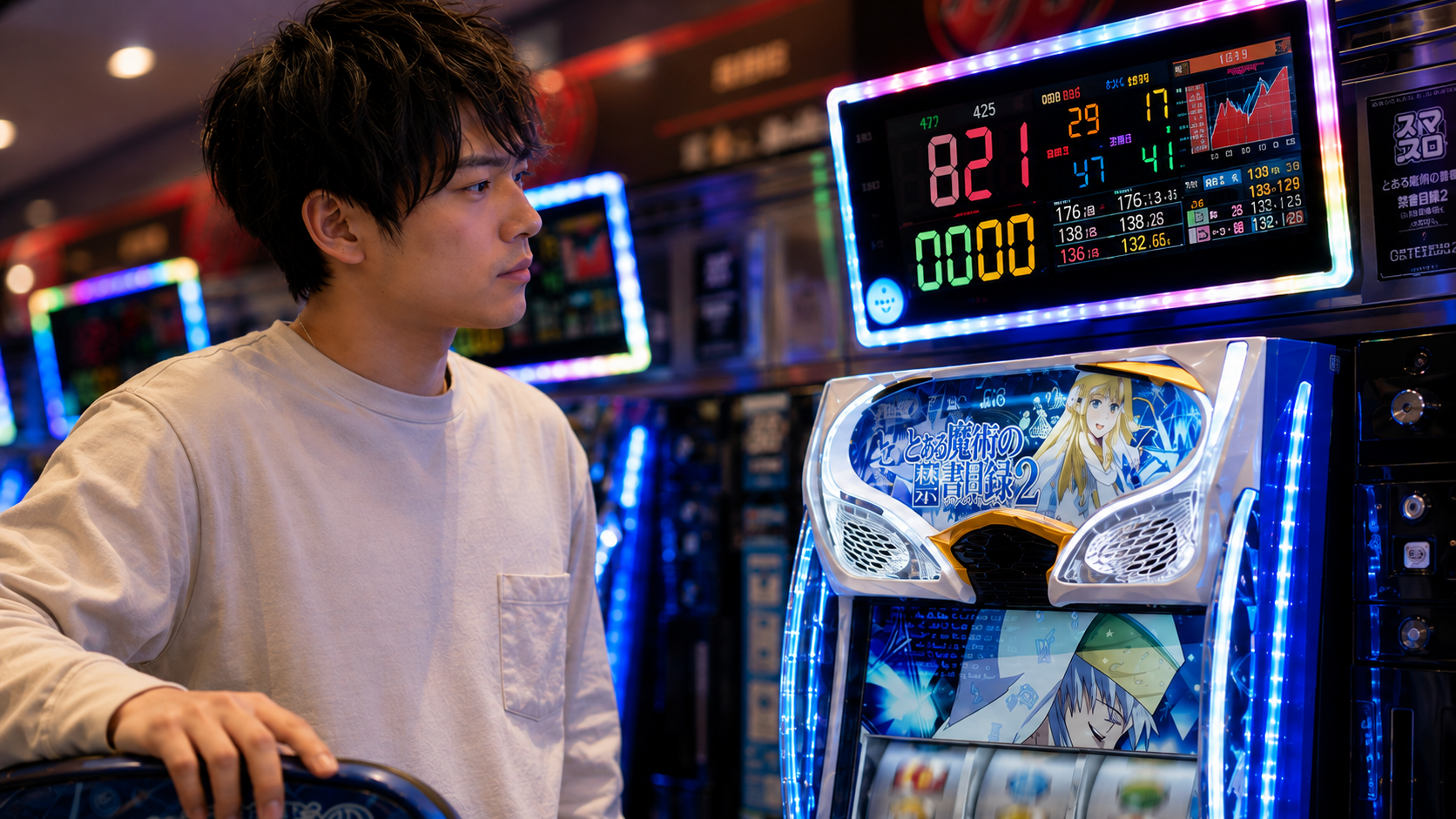複数の判別材料を照合しながら続行判断を考える遊技客