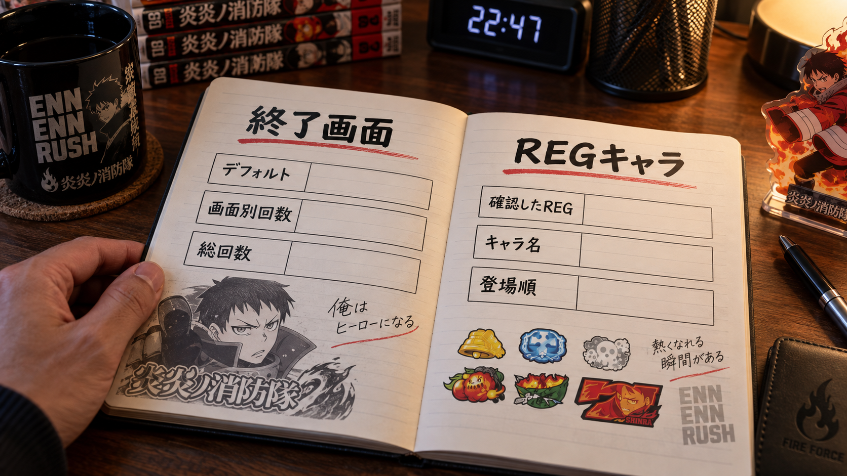 終了画面とREGキャラの記録項目を分けた実戦ノート