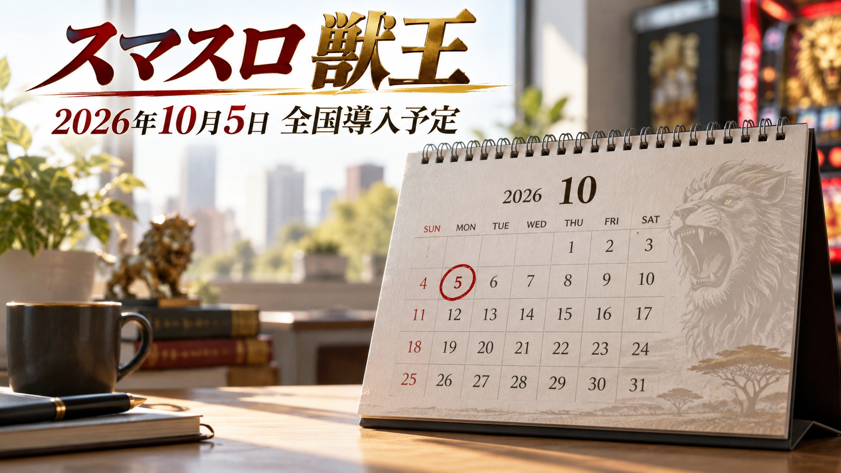2026年10月5日に赤い丸を付けた卓上カレンダーとスマスロ獣王の導入予定日