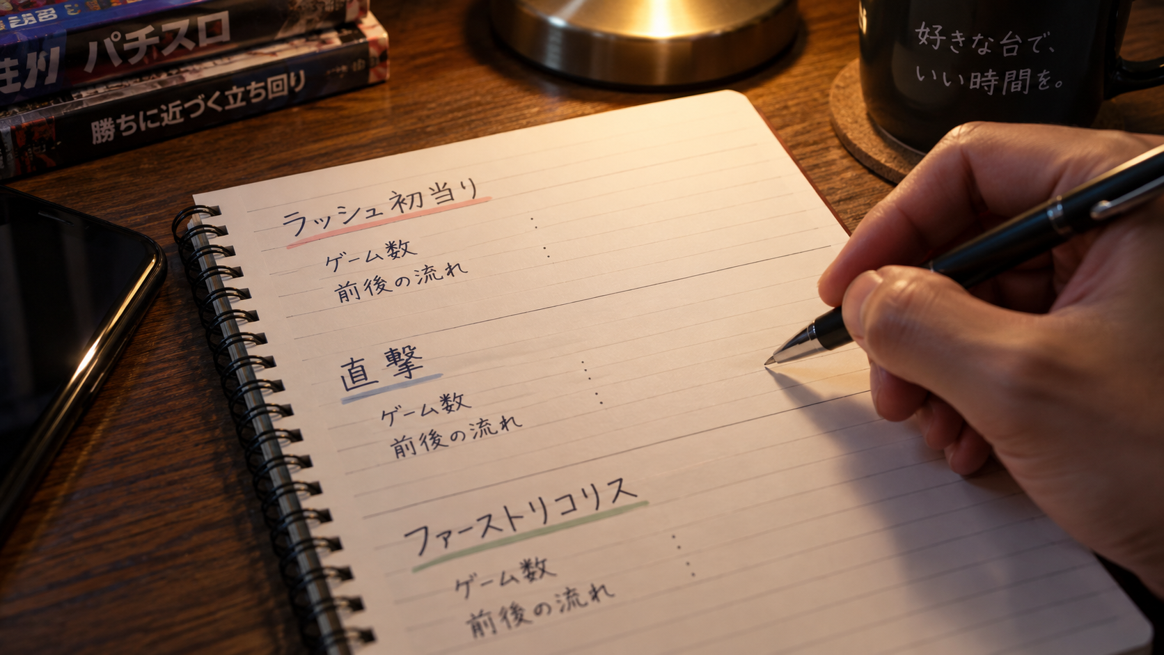 初当り・直撃・ファーストリコリスの記録欄を分けた実戦ノート