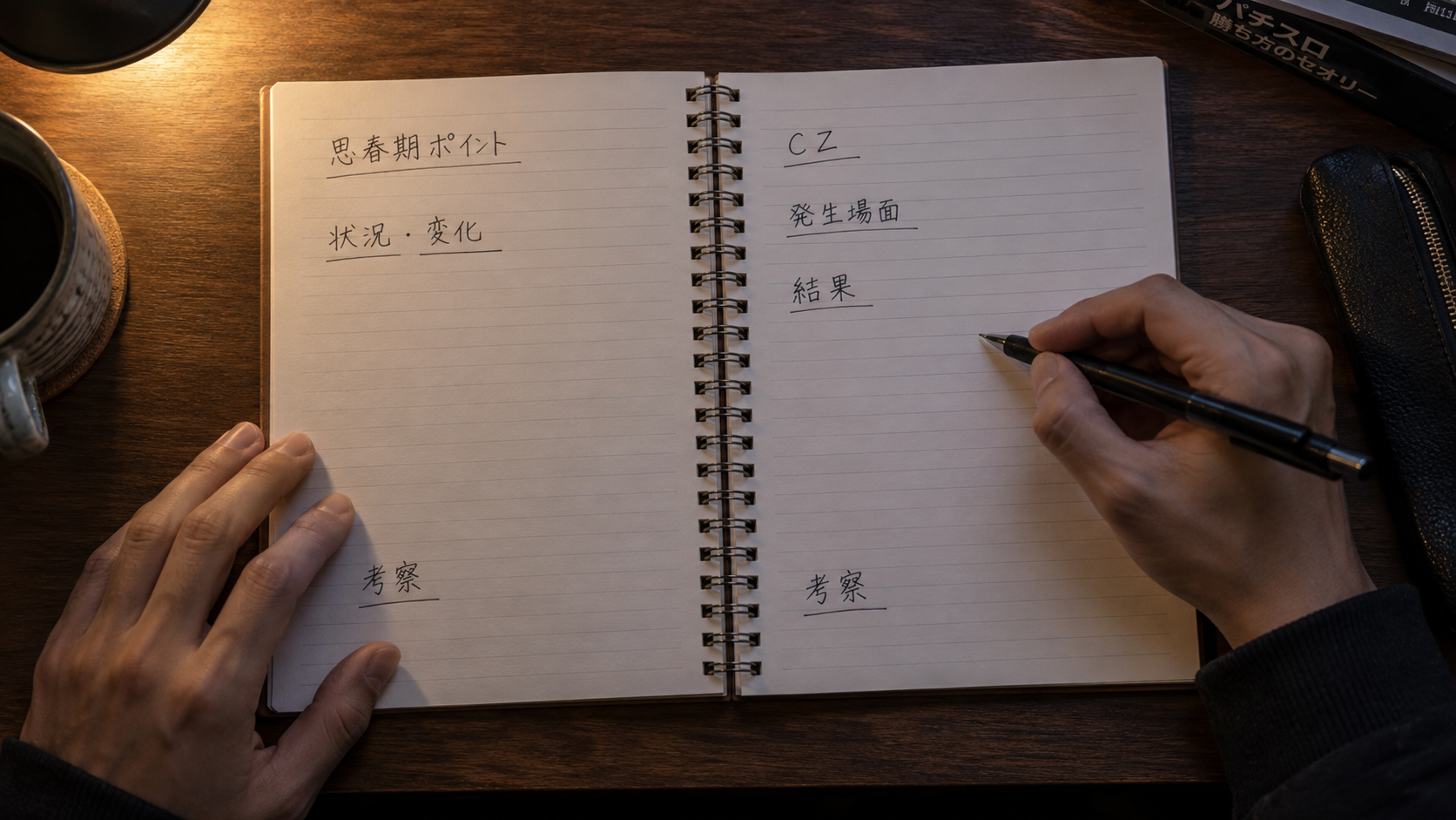 思春期ポイントとCZの観察項目を、考察欄と分けて書く手元